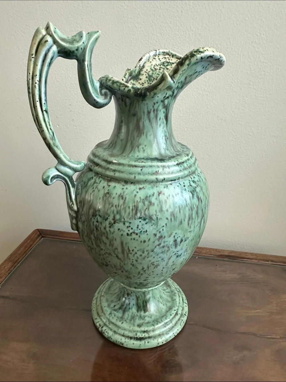 Vintage Arnold Green Speckled Ceramic Pitcher Vase
